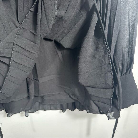 H&M Elegant Black Sheer Pleated Chiffon Long Sleeve Blouse Size Small Office - Picture 11 of 16